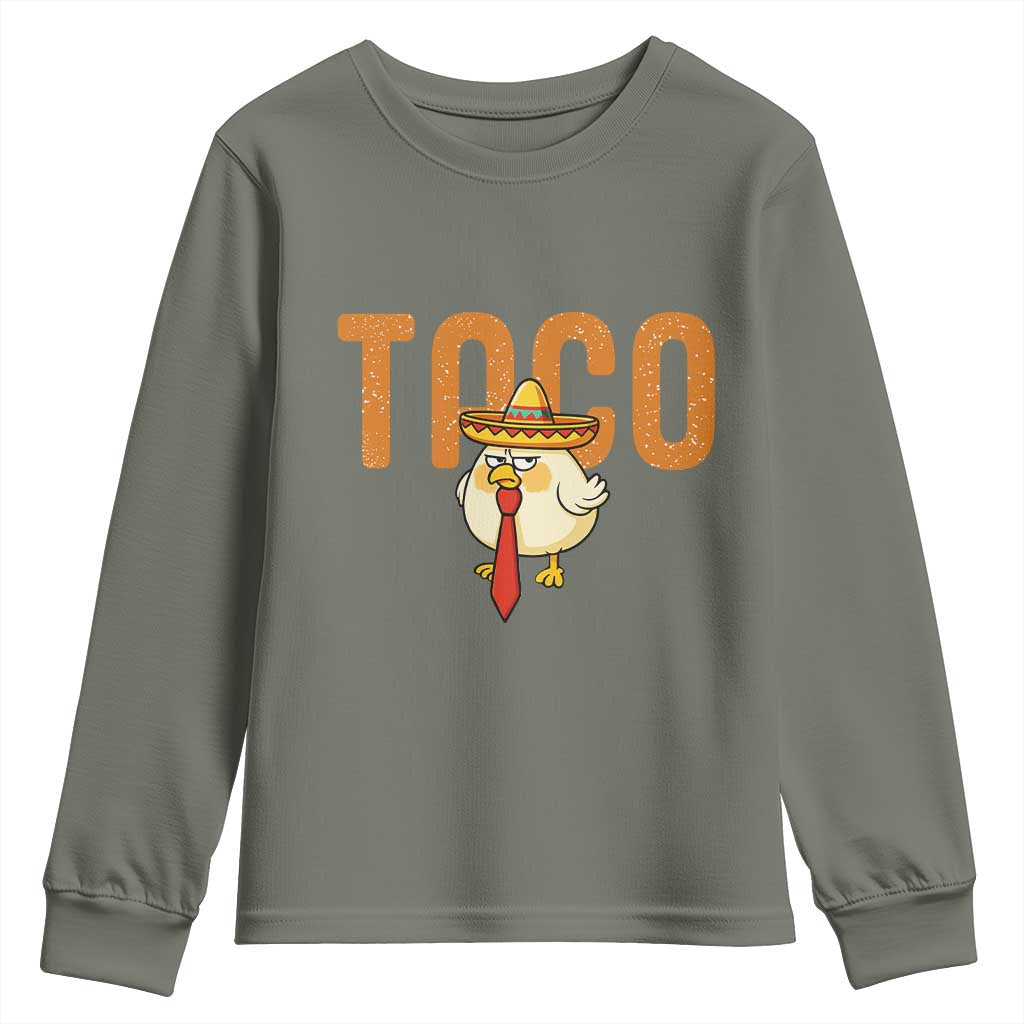 TACO Chicken in Sombrero Youth Sweatshirt Funny Mexican Food TS02 Military Green Print Your Wear