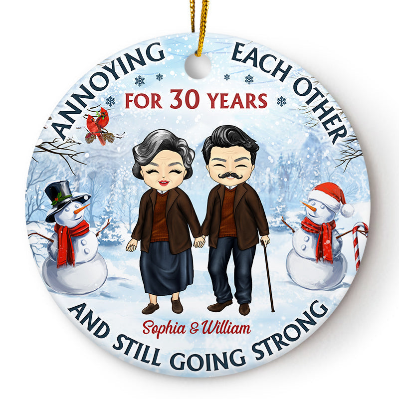 Personalized JP Christmas Ornaments Old Couple Annoying Each Other Circle Ceramic CTM Ornament Custom - Printyourwear