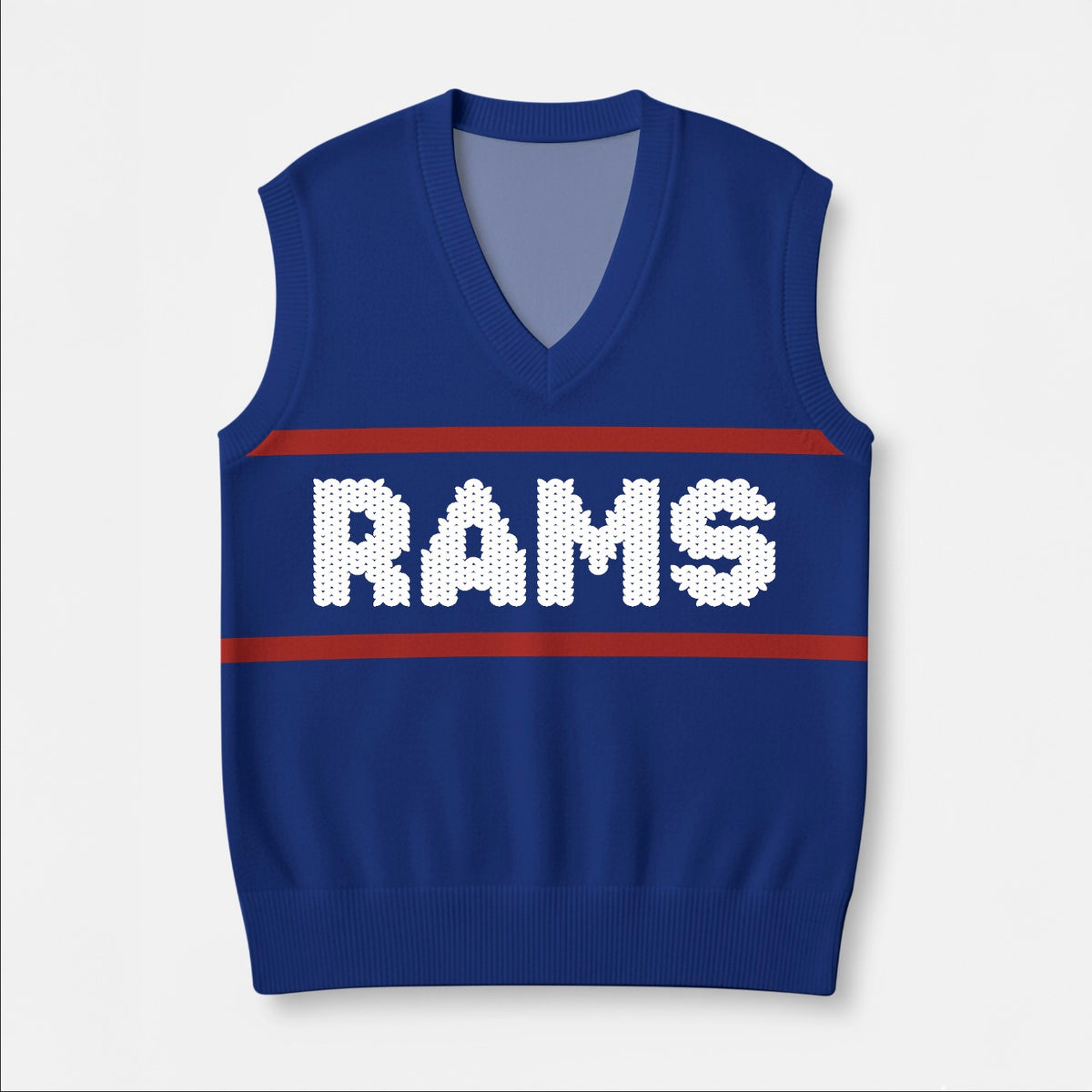 CUSTOMER REQUEST - 07/08/2026 -  Cool Ram Typography Blue V-Neck Knit Sweater Vest TS02