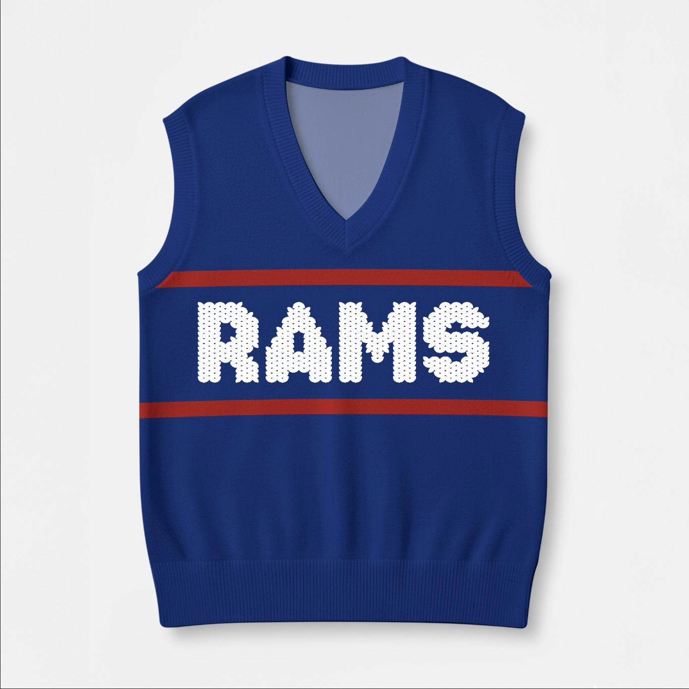 CUSTOMER REQUEST - 07/08/2026 - Cool Ram Typography Blue V-Neck Knit Sweater Vest TS02 Blue Print Your Wear