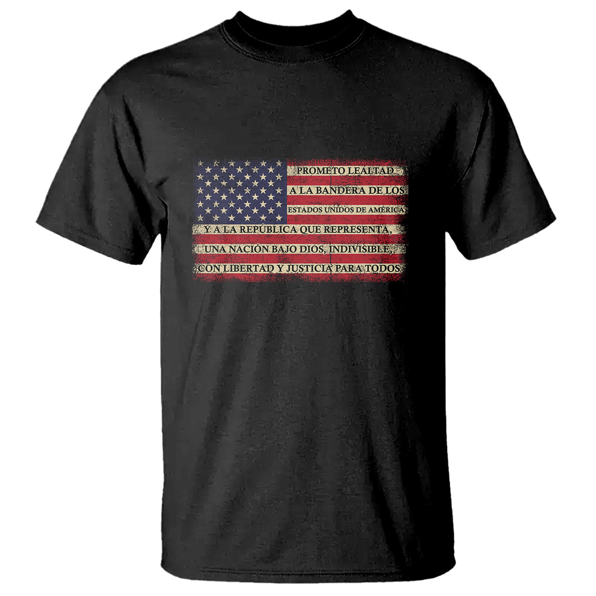 Spanish Pledge of Allegiance USA Flag Vintage Patriotic Graphic T Shirt American Patriotic Promesa de Lealtad TS02 Black Printyourwear