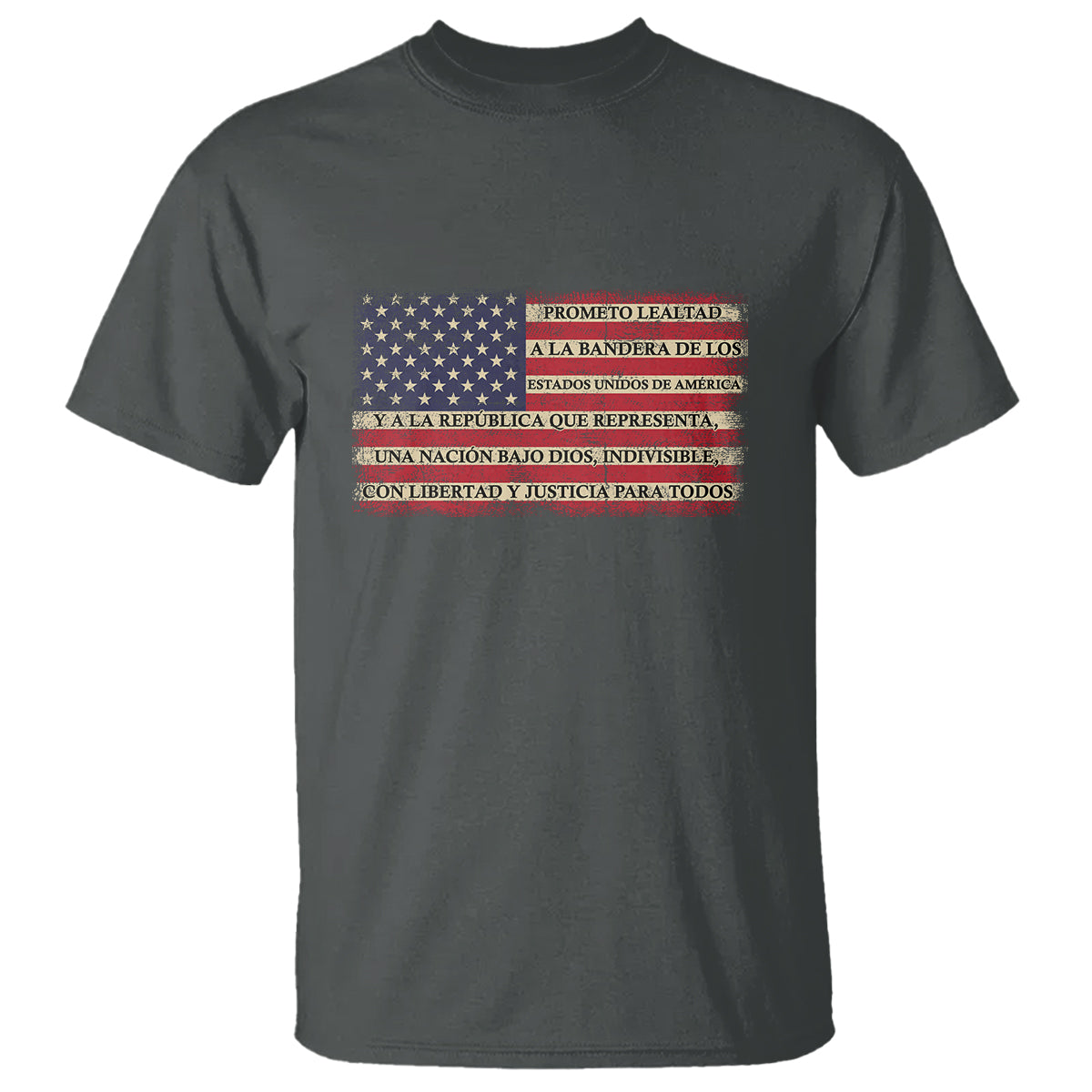 Spanish Pledge of Allegiance USA Flag Vintage Patriotic Graphic T Shirt American Patriotic Promesa de Lealtad TS02 Dark Heather Printyourwear