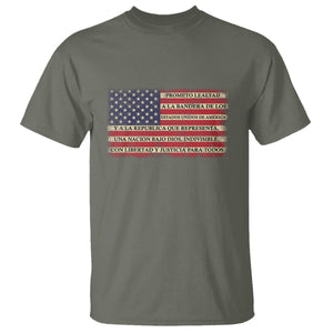 Spanish Pledge of Allegiance USA Flag Vintage Patriotic Graphic T Shirt American Patriotic Promesa de Lealtad TS02 Military Green Printyourwear