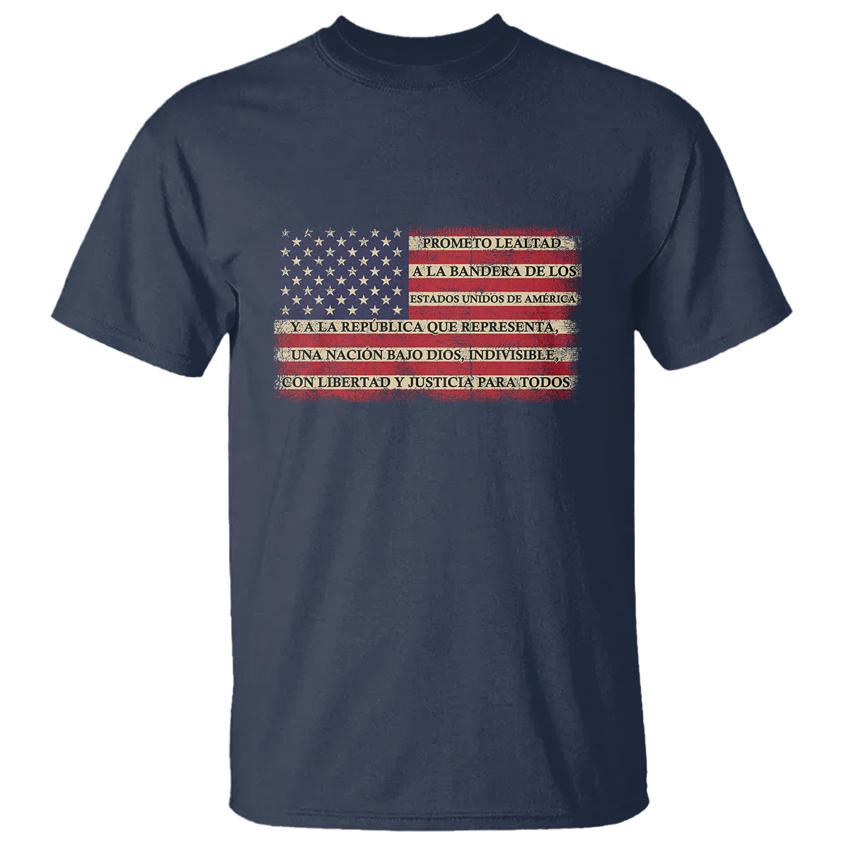 Spanish Pledge of Allegiance USA Flag Vintage Patriotic Graphic T Shirt American Patriotic Promesa de Lealtad TS02 Navy Printyourwear