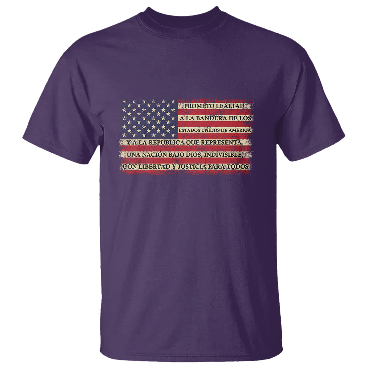 Spanish Pledge of Allegiance USA Flag Vintage Patriotic Graphic T Shirt American Patriotic Promesa de Lealtad TS02 Purple Printyourwear