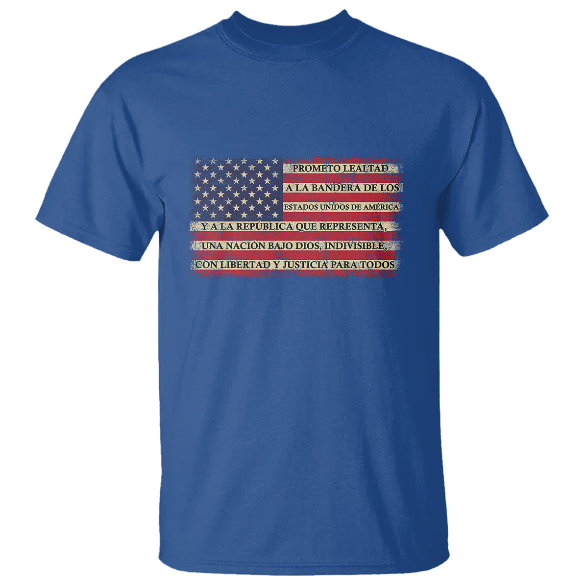 Spanish Pledge of Allegiance USA Flag Vintage Patriotic Graphic T Shirt American Patriotic Promesa de Lealtad TS02 Royal Blue Printyourwear