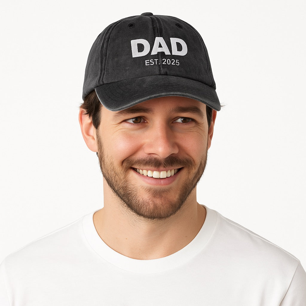 Dad Est 2025 Embroidered Distressed Baseball Cap Vintage New Dad Father's Day Gift TS02 Printyourwear