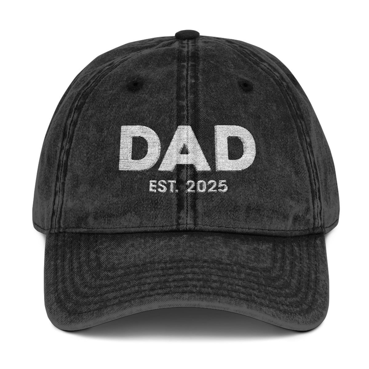 Dad Est 2025 Embroidered Distressed Baseball Cap Vintage New Dad Father's Day Gift TS02 Universal Fit White Printyourwear