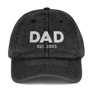 Dad Est 2025 Embroidered Distressed Baseball Cap Vintage New Dad Father's Day Gift TS02 Universal Fit White Printyourwear
