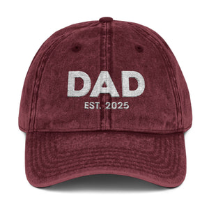 Dad Est 2025 Embroidered Distressed Baseball Cap Vintage New Dad Father's Day Gift TS02 Universal Fit Burgundy Printyourwear