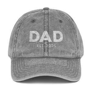 Dad Est 2025 Embroidered Distressed Baseball Cap Vintage New Dad Father's Day Gift TS02 Universal Fit Gray Black Printyourwear