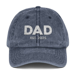 Dad Est 2025 Embroidered Distressed Baseball Cap Vintage New Dad Father's Day Gift TS02 Universal Fit Navy Brown Printyourwear