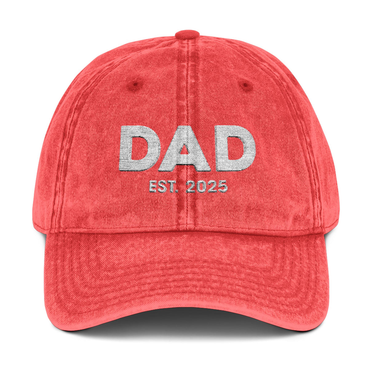 Dad Est 2025 Embroidered Distressed Baseball Cap Vintage New Dad Father's Day Gift TS02 Universal Fit Red Printyourwear