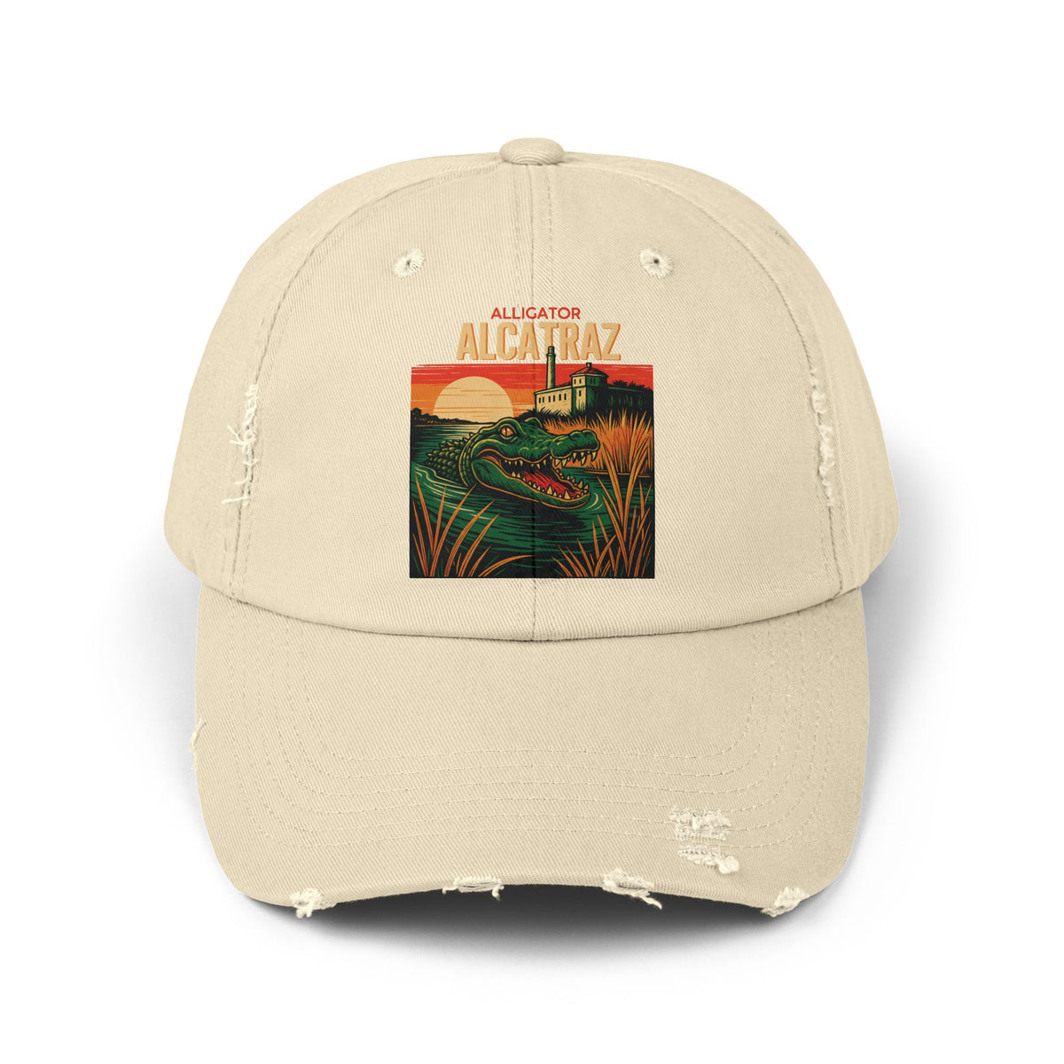 Alligator Alcatraz Vintage Distressed Cap Retro Florida Swamp Political Sarcasm TS02 Classic Cap Universal Fit Beige Printyourwear