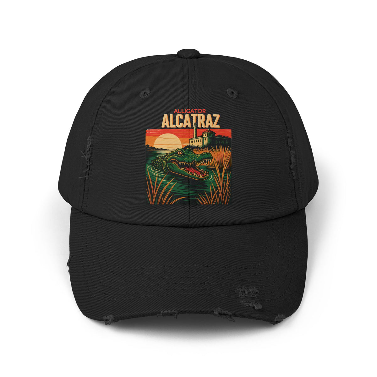 Alligator Alcatraz Vintage Distressed Cap Retro Florida Swamp Political Sarcasm TS02 Classic Cap Universal Fit Black Printyourwear