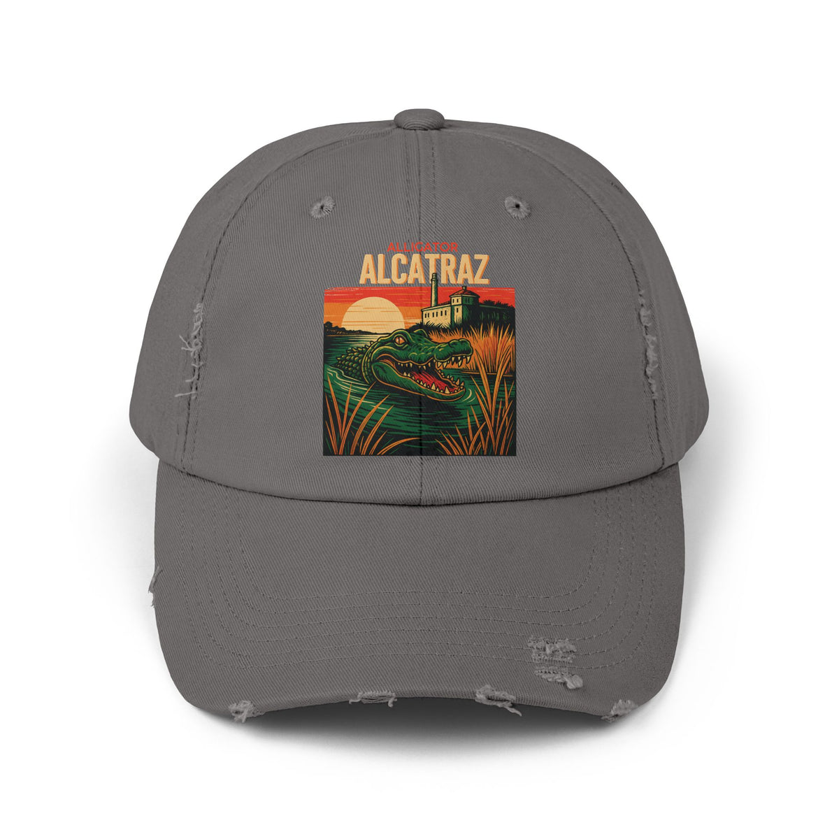 Alligator Alcatraz Vintage Distressed Cap Retro Florida Swamp Political Sarcasm TS02 Classic Cap Universal Fit Gray Printyourwear