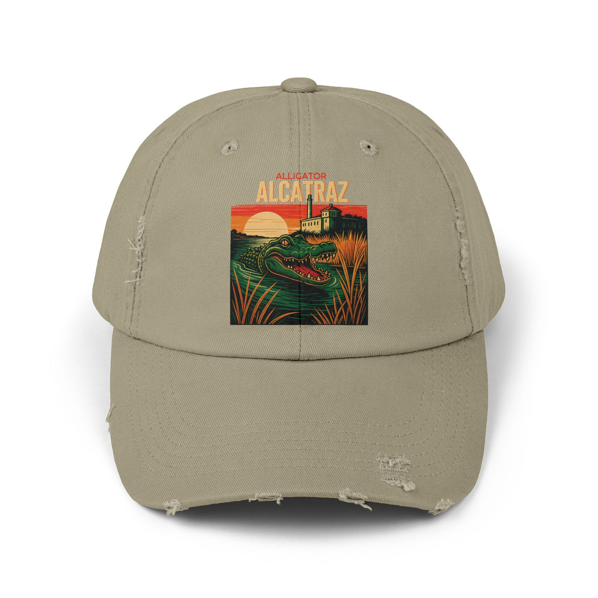 Alligator Alcatraz Vintage Distressed Cap Retro Florida Swamp Political Sarcasm TS02 Classic Cap Universal Fit Olive Printyourwear