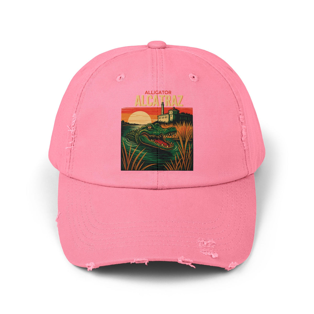 Alligator Alcatraz Vintage Distressed Cap Retro Florida Swamp Political Sarcasm TS02 Classic Cap Universal Fit Pink Printyourwear