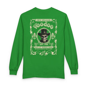 On Back New Orleans Voodoo Long Sleeve Shirt Tales Of Voodoo Magic Skull Spooky Hoodoo Rootworker TS11 Irish Green Print Your Wear