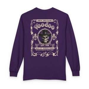 On Back New Orleans Voodoo Long Sleeve Shirt Tales Of Voodoo Magic Skull Spooky Hoodoo Rootworker TS11 Purple Print Your Wear