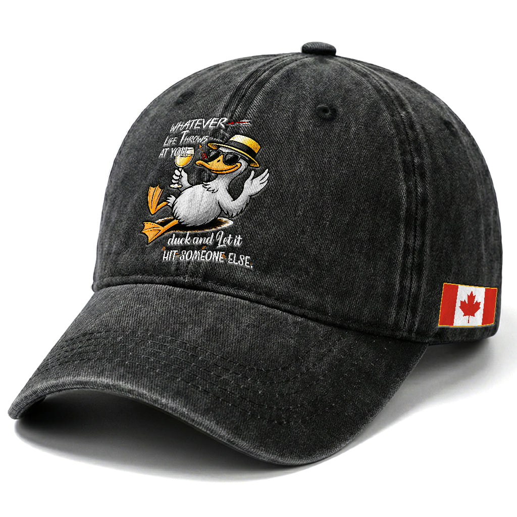 Customer Request – Funny Duck Sarcastic Quote Canada Flag Washed Cotton Baseball Cap TS12 Washed Cap Universal Fit CA-Black Print Your Wear