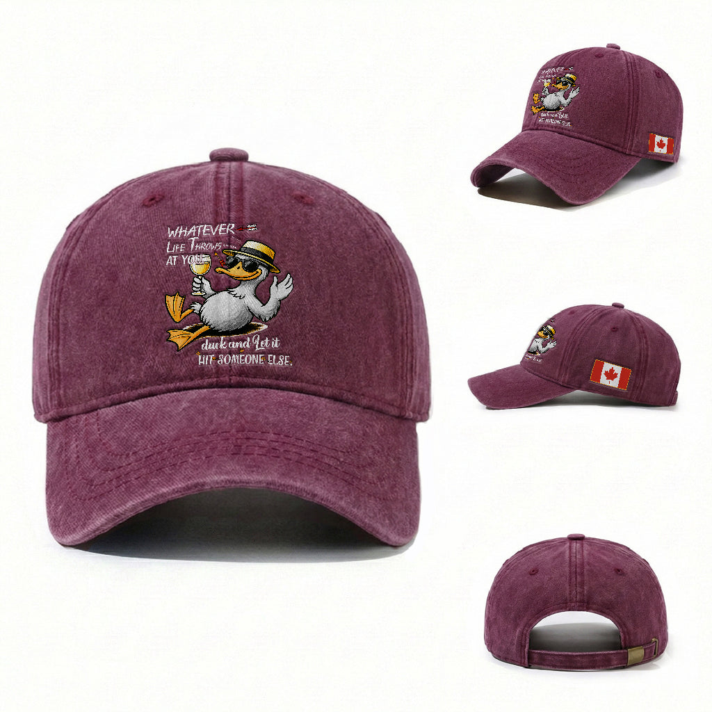 Customer Request – Funny Duck Sarcastic Quote Canada Flag Washed Cotton Baseball Cap TS12 Washed Cap Universal Fit CA-Burgundy Print Your Wear