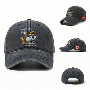 Customer Request – Funny Duck Sarcastic Quote Canada Flag Washed Cotton Baseball Cap TS12 Washed Cap Universal Fit CA-Dark Gray Print Your Wear