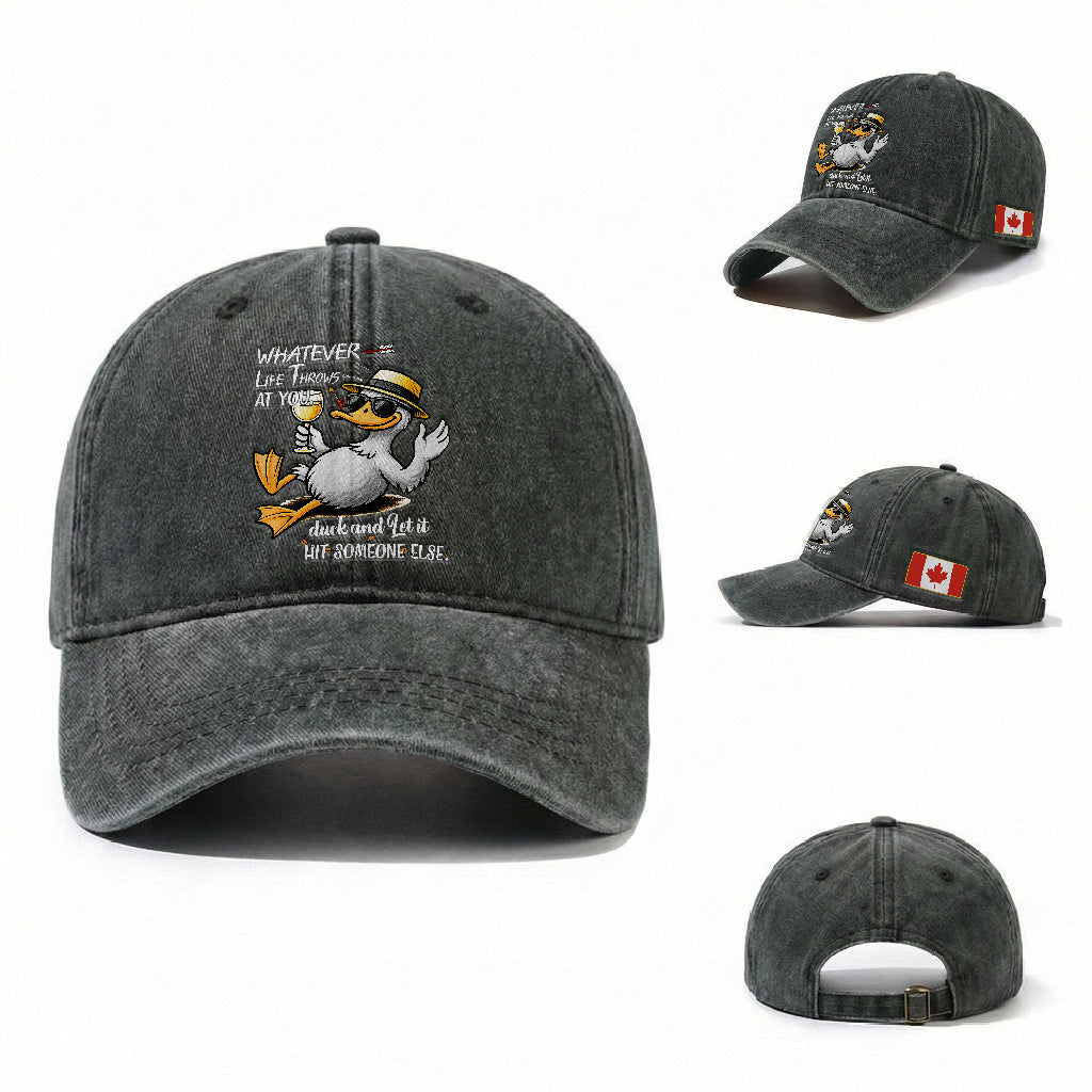 Customer Request – Funny Duck Sarcastic Quote Canada Flag Washed Cotton Baseball Cap TS12 Washed Cap Universal Fit CA-Dark Green Print Your Wear