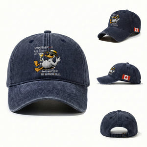 Customer Request – Funny Duck Sarcastic Quote Canada Flag Washed Cotton Baseball Cap TS12 Washed Cap Universal Fit CA-Navy Print Your Wear