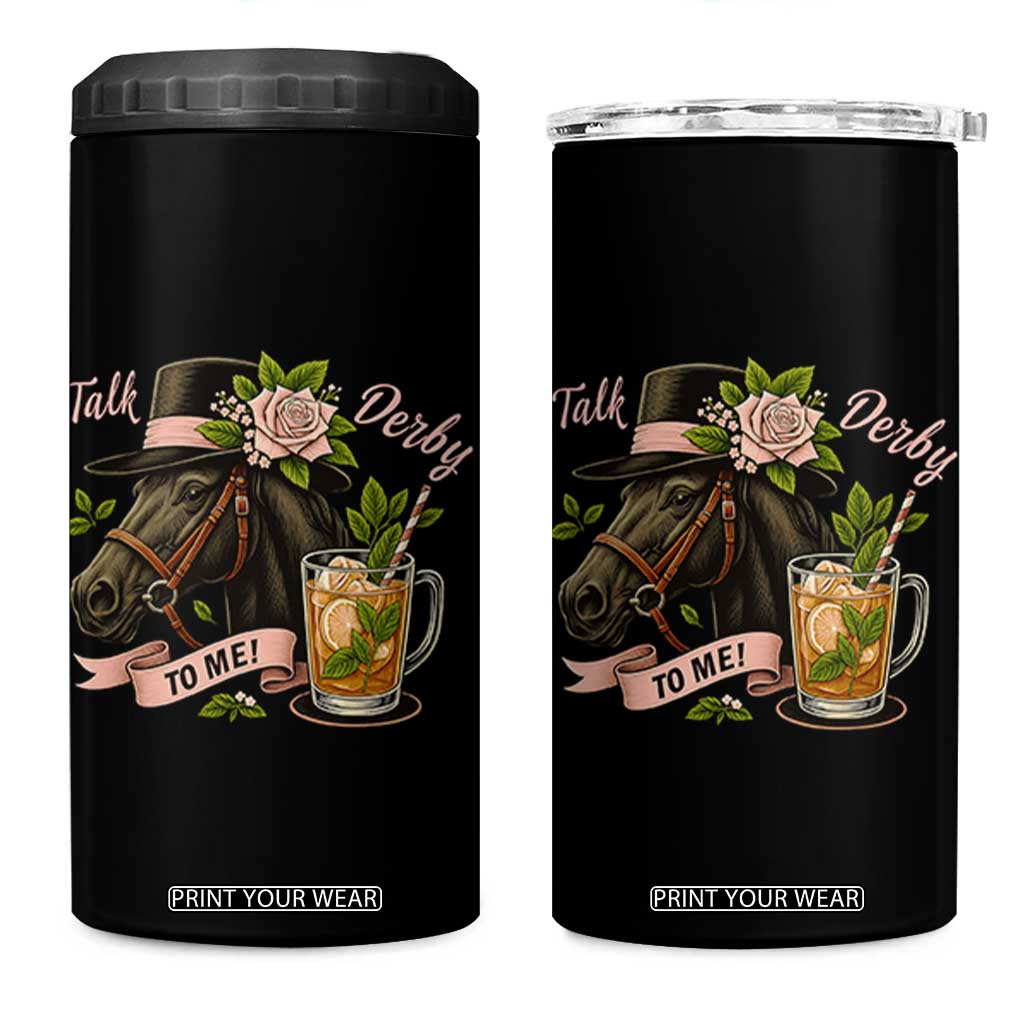 Talk Derby To Me 4 in 1 Can Cooler Tumbler Ky Horse Racing Mint Julep and Roses TS02 One Size: 16 oz Black Print Your Wear