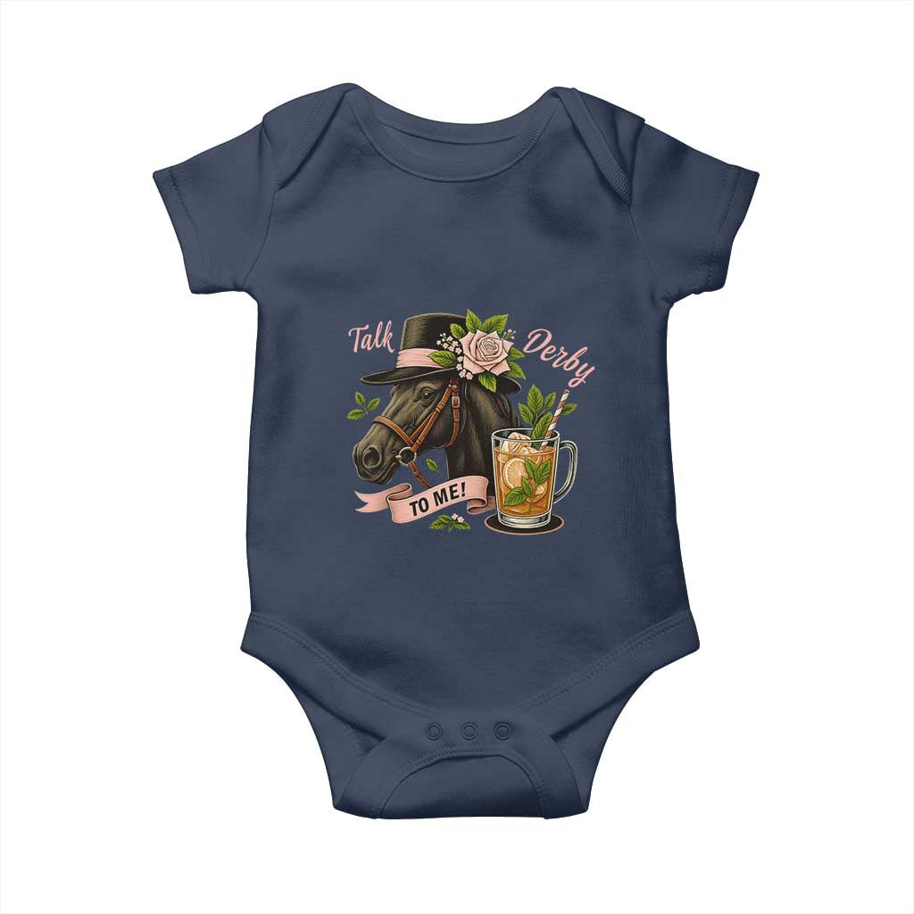 Talk Derby To Me Baby Onesie Ky Horse Racing Mint Julep and Roses TS02 Navy Print Your Wear