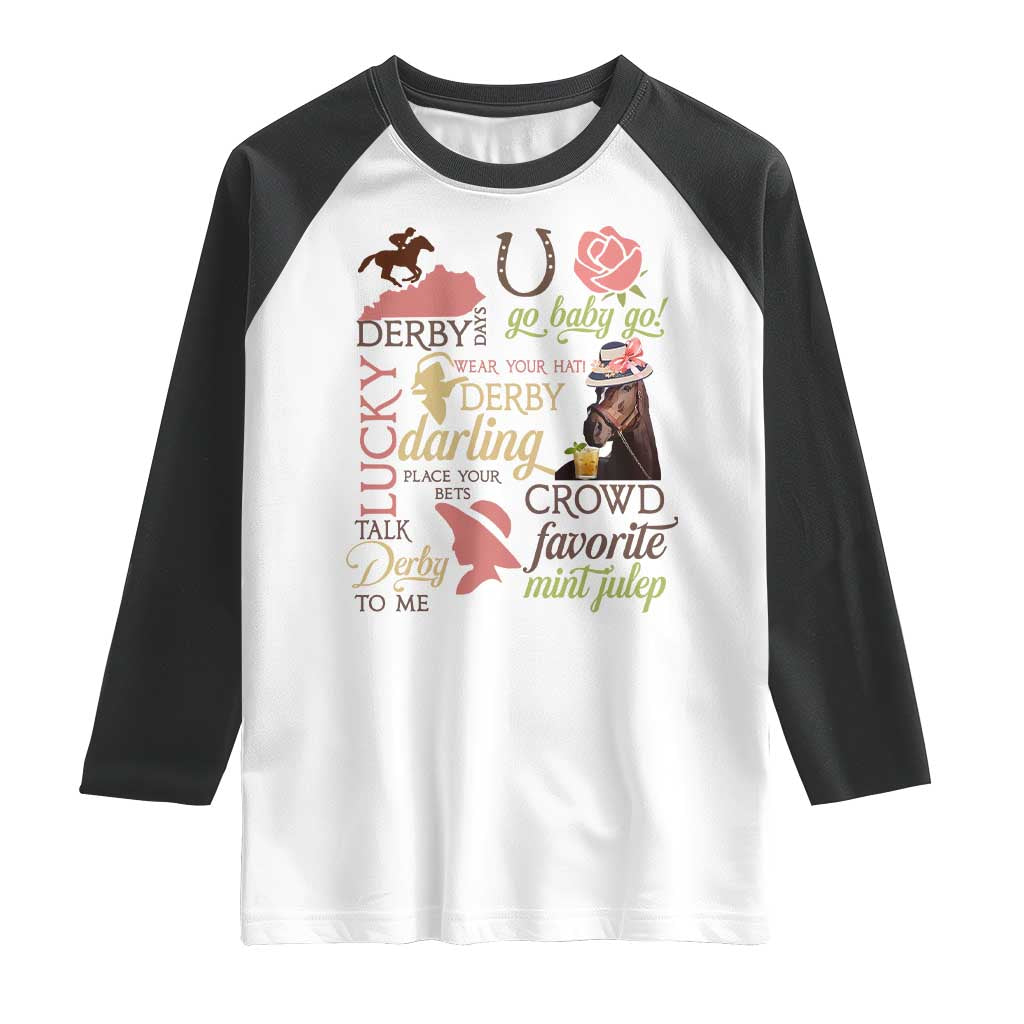 Talk Derby To Me Raglan Shirt Horse Riders Ky Racing Day TS02 White Black Print Your Wear