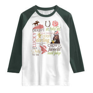 Talk Derby To Me Raglan Shirt Horse Riders Ky Racing Day TS02 White Dark Forest Green Print Your Wear