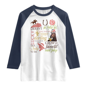 Talk Derby To Me Raglan Shirt Horse Riders Ky Racing Day TS02 White Navy Print Your Wear