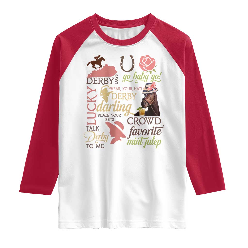 Talk Derby To Me Raglan Shirt Horse Riders Ky Racing Day TS02 White Red Print Your Wear