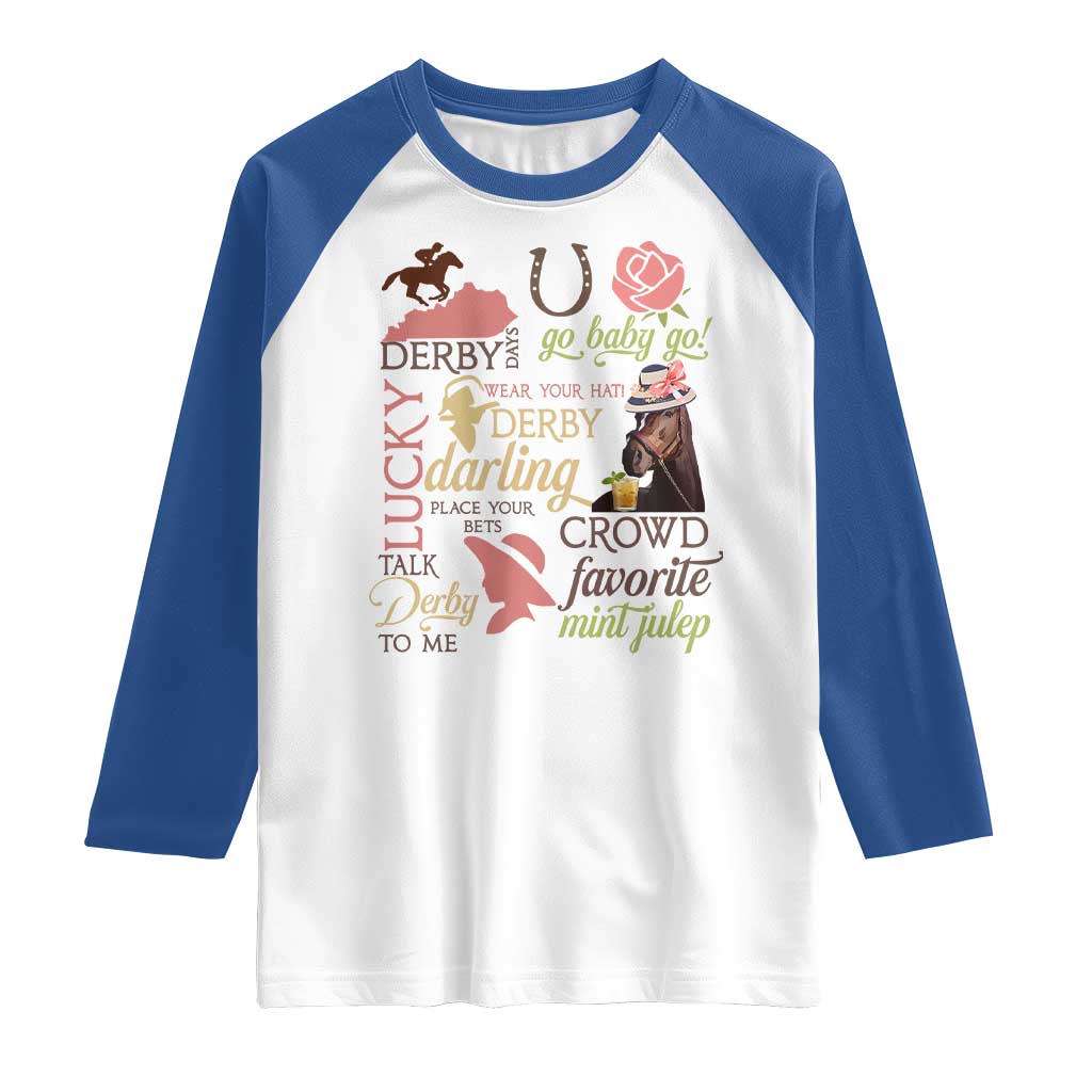 Talk Derby To Me Raglan Shirt Horse Riders Ky Racing Day TS02 White Royal Print Your Wear