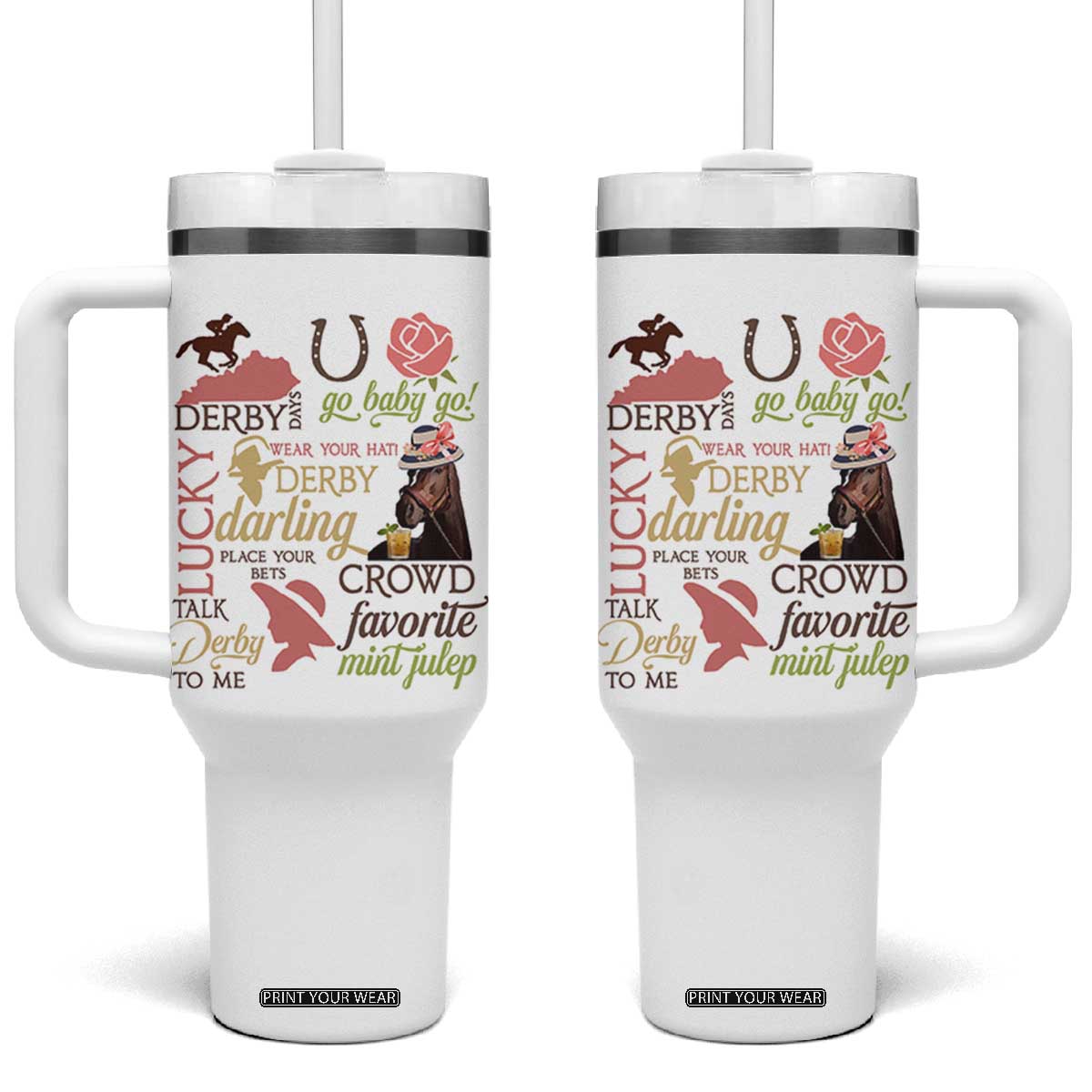 Talk Derby To Me Tumbler With Handle Horse Riders Ky Racing Day TS02 One Size: 40 oz White Print Your Wear