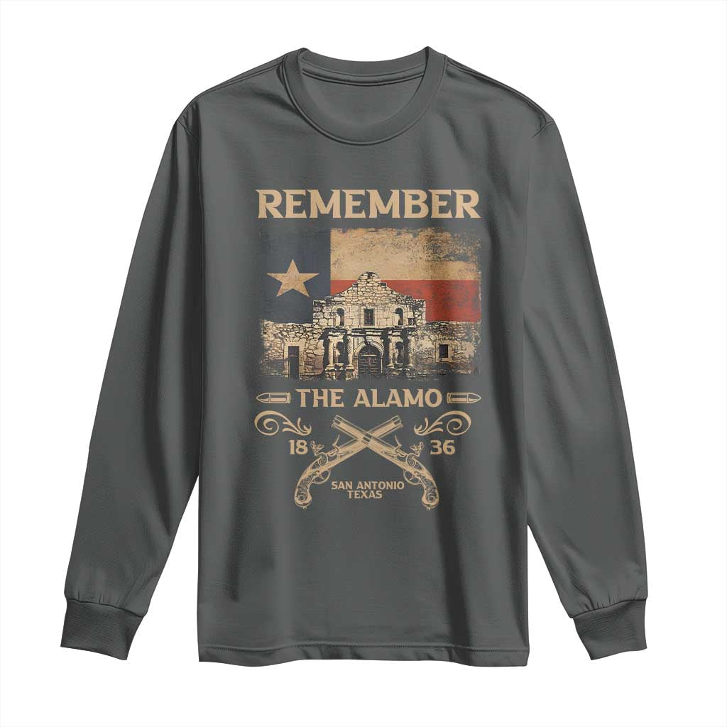 Texas Long Sleeve Shirt Remember The Alamo San Antonio 1836 TS09 Dark Heather Print Your Wear