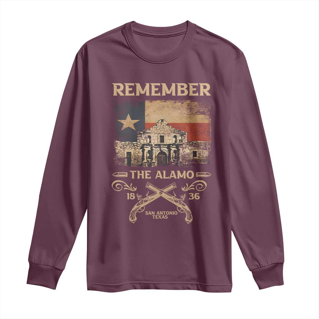 Texas Long Sleeve Shirt Remember The Alamo San Antonio 1836 TS09 Maroon Print Your Wear