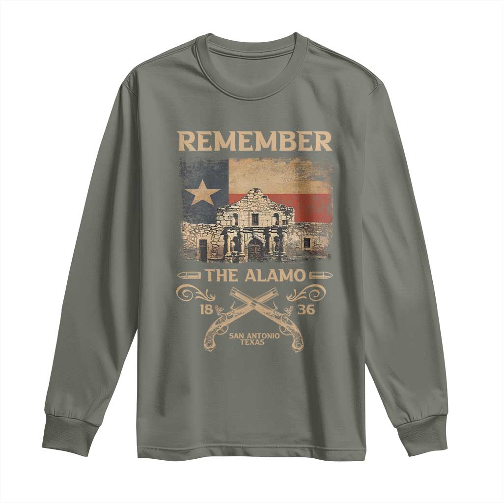 Texas Long Sleeve Shirt Remember The Alamo San Antonio 1836 TS09 Military Green Print Your Wear