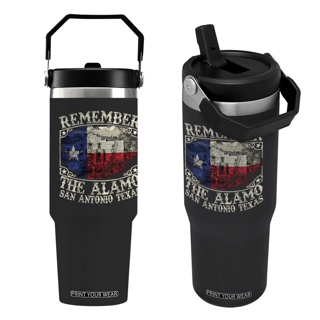 Texas Remember The Alamo Flip Straw Tumbler San Antonio Alamo War Texan Flag History Lover TS09 One Size: 30 oz Black Print Your Wear