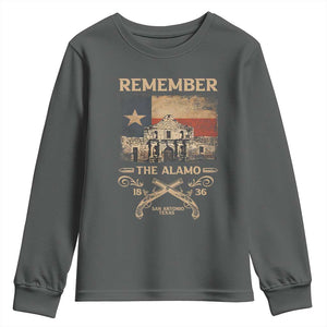 Texas Youth Sweatshirt Remember The Alamo San Antonio 1836 TS09 Dark Heather Print Your Wear