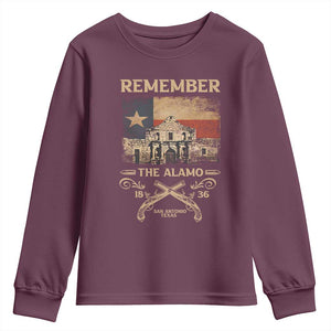 Texas Youth Sweatshirt Remember The Alamo San Antonio 1836 TS09 Maroon Print Your Wear