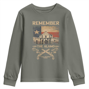 Texas Youth Sweatshirt Remember The Alamo San Antonio 1836 TS09 Military Green Print Your Wear