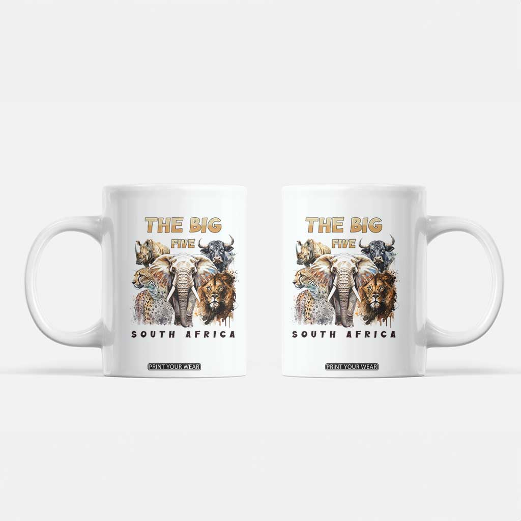 The Big Five South Africa Coffee Mug Elephant Lion Rhino Buffalo Leopard Animals Safari Wildlife TS02 White Print Your Wear
