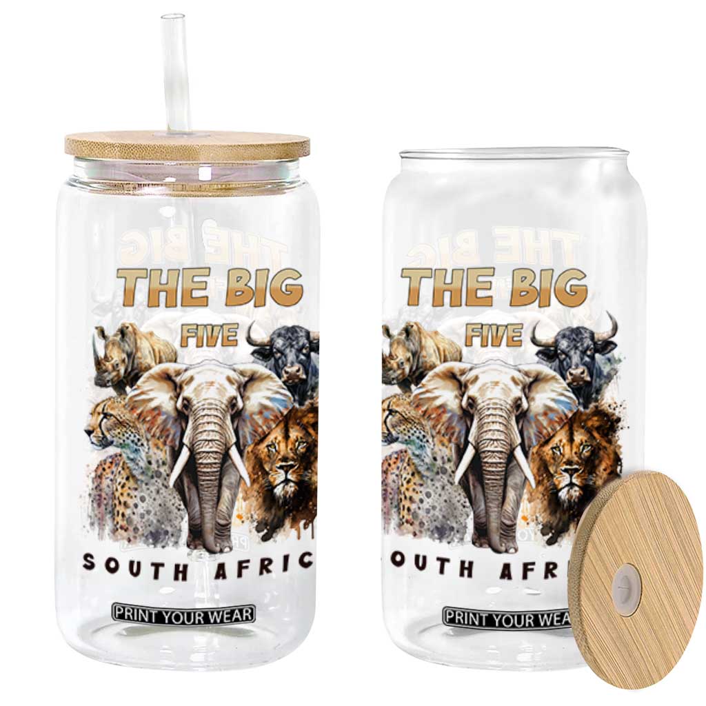 The Big Five South Africa Glass Can Elephant Lion Rhino Buffalo Leopard Animals Safari Wildlife TS02 White Print Your Wear