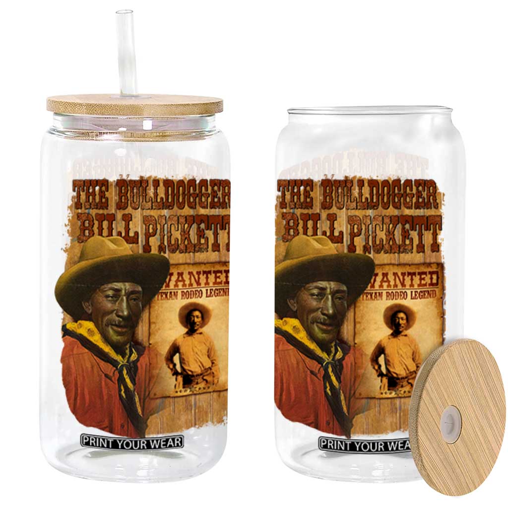 The Bulldogger Bill Pickett Glass Can Texan Rodeo Legend TS11 Black Print Your Wear