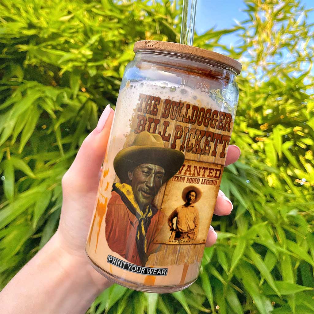 The Bulldogger Bill Pickett Glass Can Texan Rodeo Legend TS11 Print Your Wear