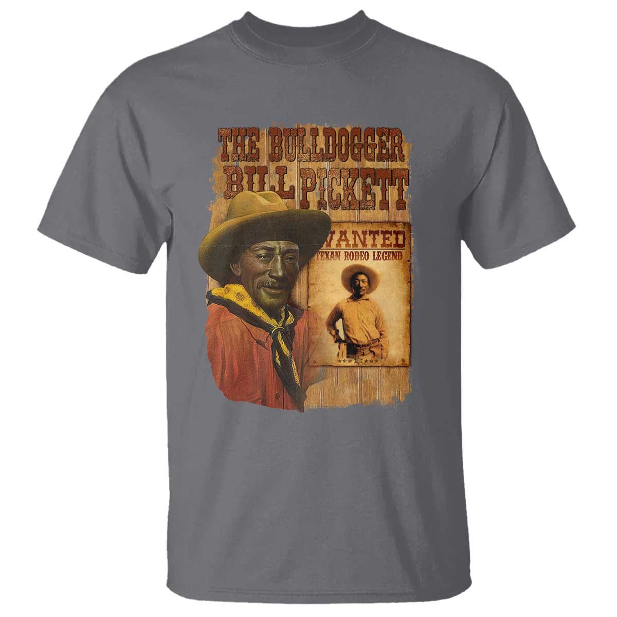 The Bulldogger Bill Pickett T Shirt Texan Rodeo Legend TS11 Charcoal Print Your Wear