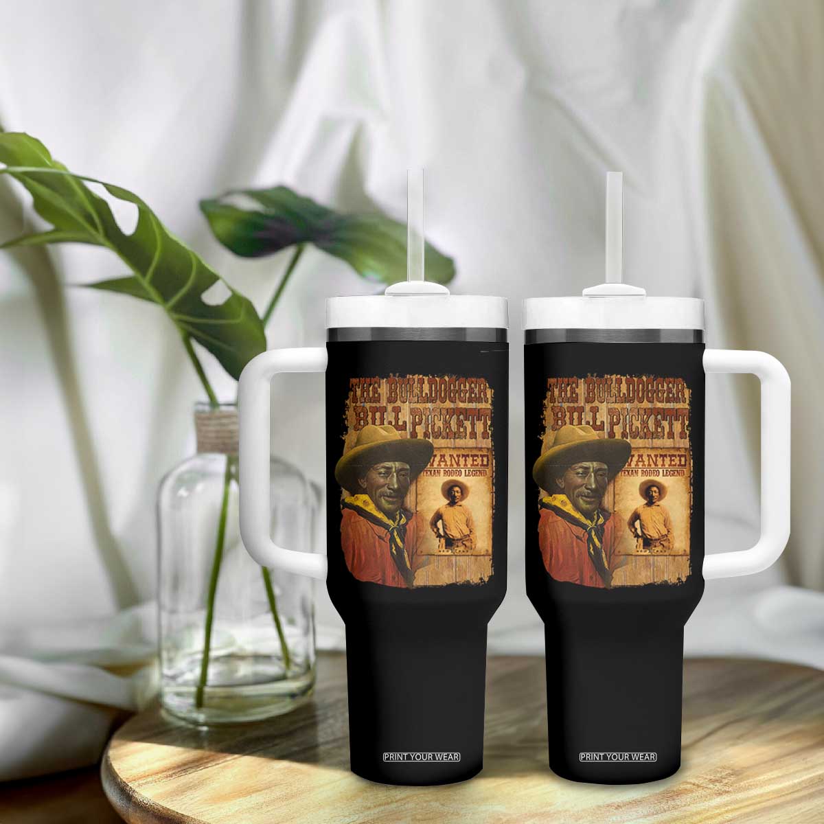 The Bulldogger Bill Pickett Tumbler With Handle Texan Rodeo Legend TS11 Print Your Wear